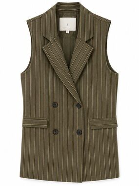 Scalpers Green Metallic Pinstripe Longline Double Breasted Vest Blazer Size S